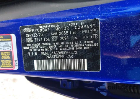 2021 Hyundai Elantra Sel из США, поврежденный, VIN KMHLS4AG9MU066373